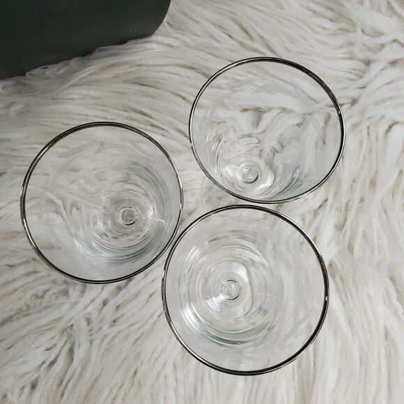 Lauren Leaf Vintage Etched Silver Rim Wine Glass Set of 3 - Picture 3 of 7